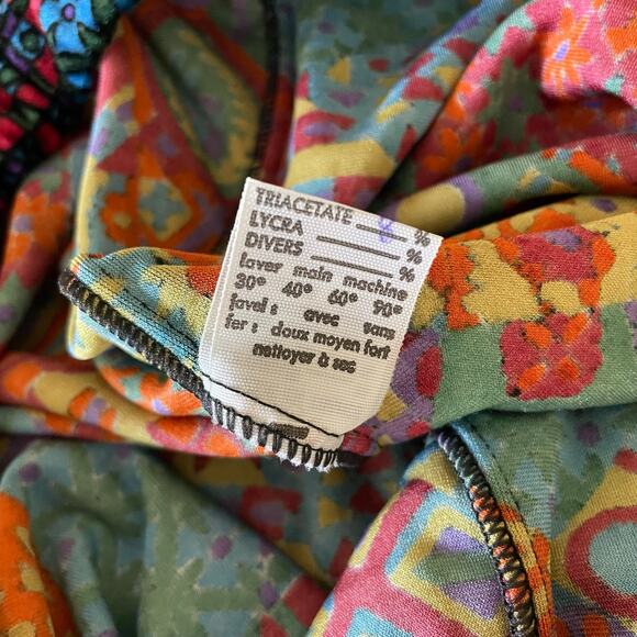 Vintage Ymaginer Patchwork Red Velvet Leggings Made in France 90s Trippy Print - Picture 6 of 12